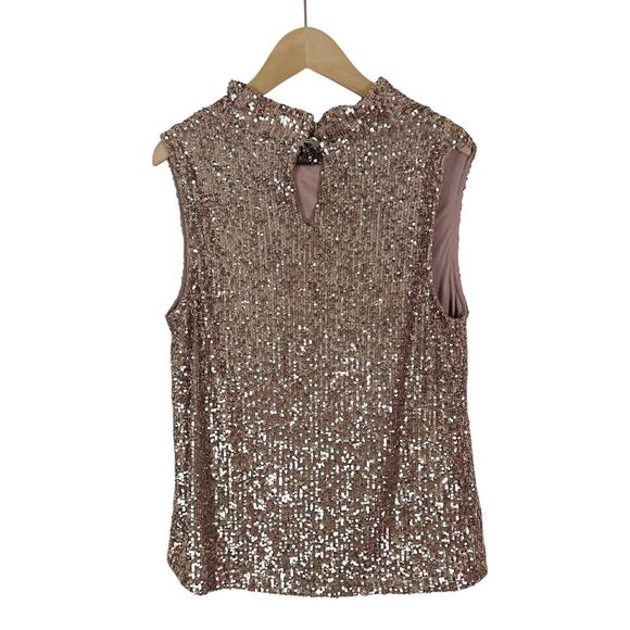 Cable & Gauge Blush Pink Sequin Mock Neck Sleeveless Top Size Medium - Picture 3 of 8